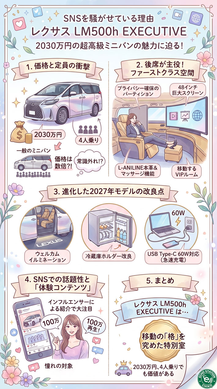2030万円のミニバン？レクサス LM500h EXECUTIVEがSNSを騒がせている理由 インフォグラフ