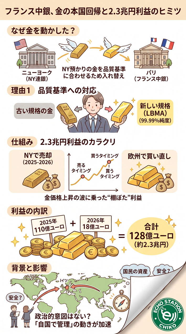 フランス中央銀行が金を本国に移した理由とは？2.3兆円の利益が生まれたカラクリを解説インフォグラフ