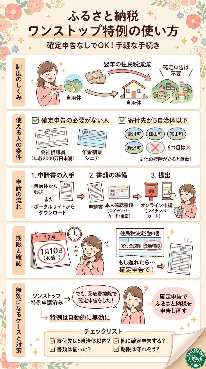 ふるさと納税、確定申告しなくていいの？ワンストップ特例の使い方と落とし穴 インフォグラフ