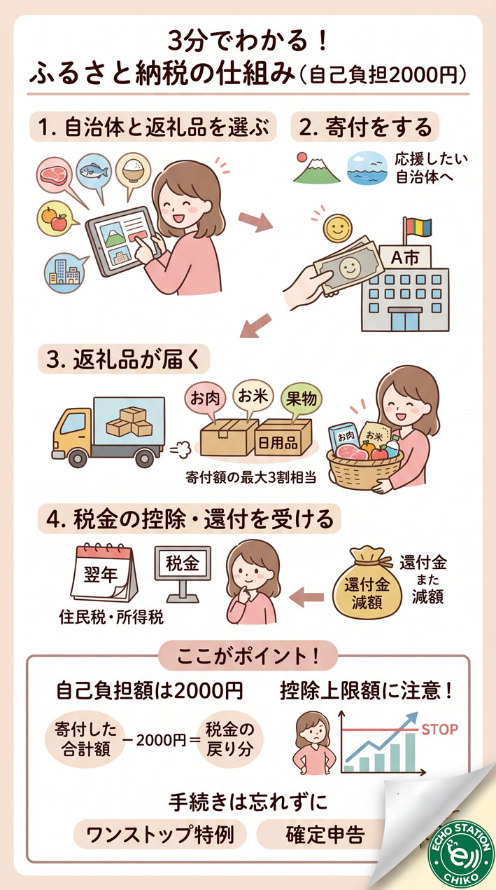 ふるさと納税、2000円で何が手に入る？仕組みをちゃんと理解してから始めようインフォグラフ