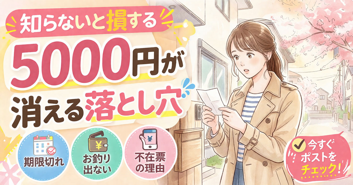 ポストで不在票を見つけて驚く女性