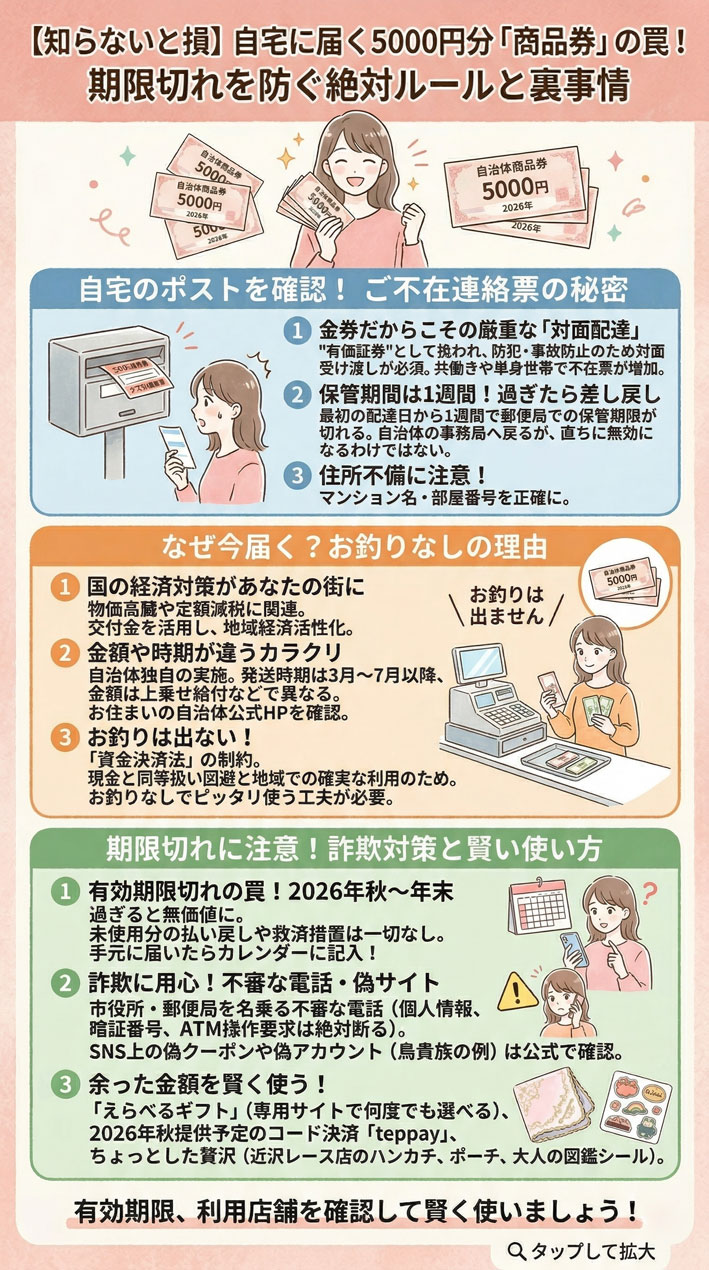 【知らないと損】不在票の正体は5000円支援？受け取り期限と注意点 インフォグラフィック