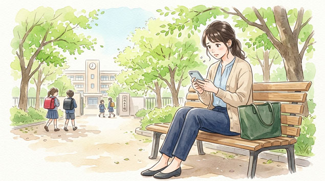 スマートフォンを確認する30代の日本人女性