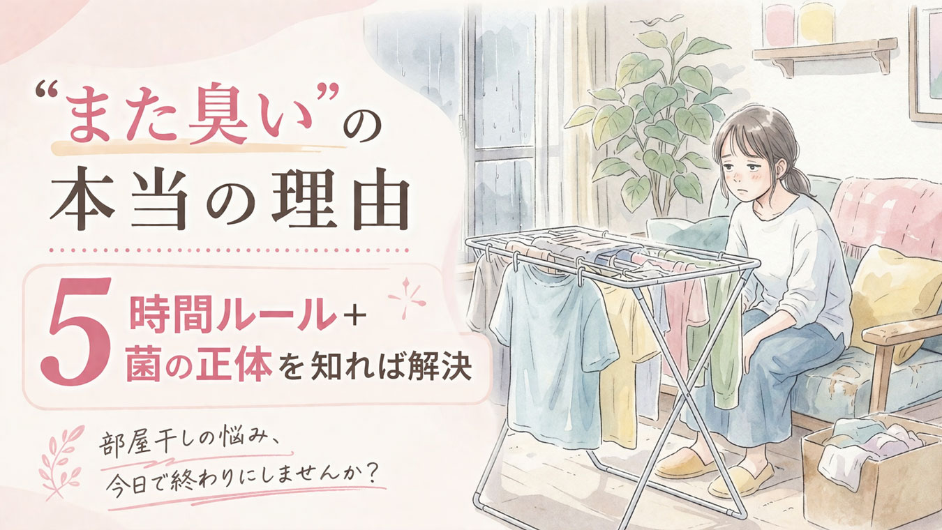 梅雨の部屋で部屋干しの洗濯物を見てため息をつく女性