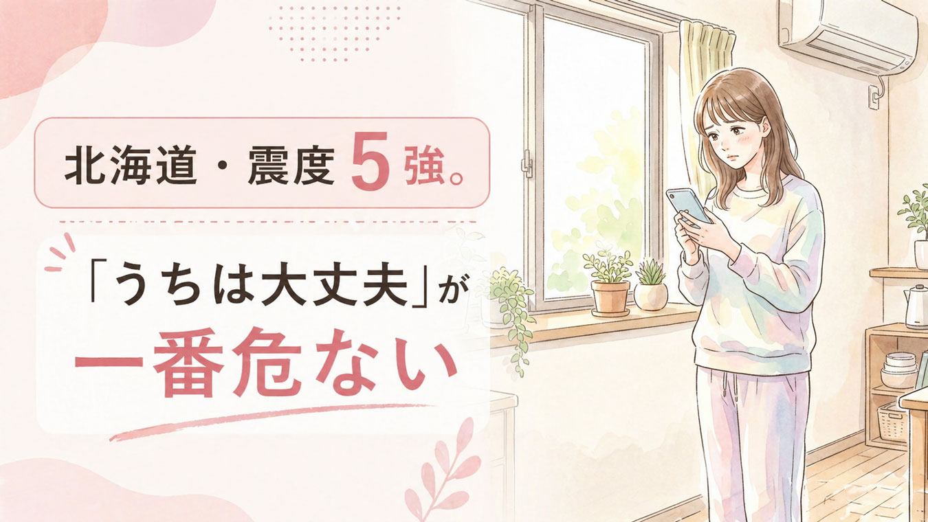 早朝にスマートフォンで地震ニュースを確認する女性