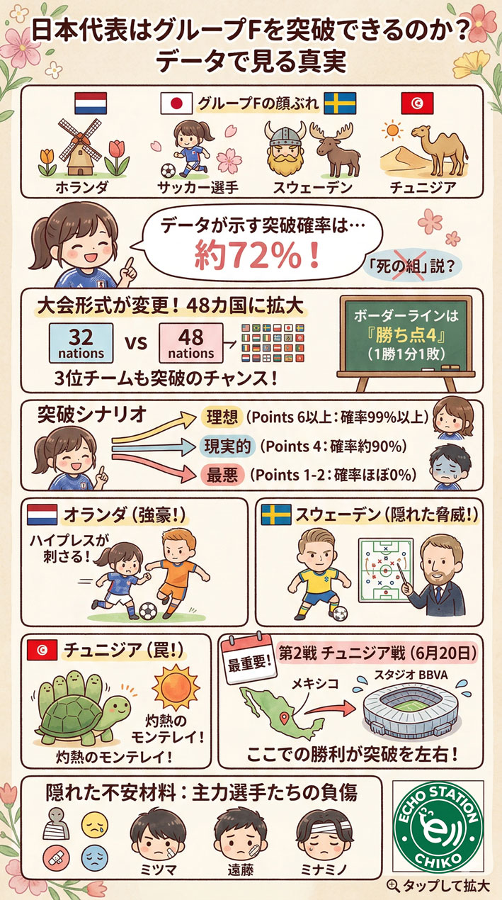 日本代表はグループFを突破できる？突破確率72％と鍵のチュニジア戦を解説 インフォグラフ