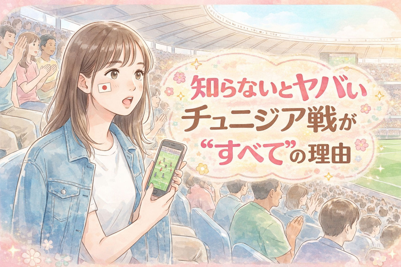 日本代表の試合に注目する女性とスタジアムの様子 サムネイル 知らないとヤバい 注意時アセンがすべての理由