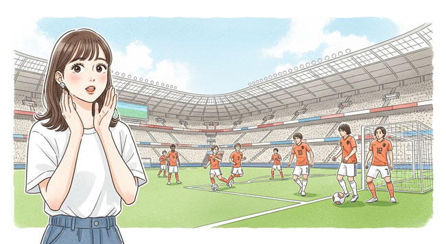 日本がゴールを決めて喜ぶ女性づく女性のイメージ