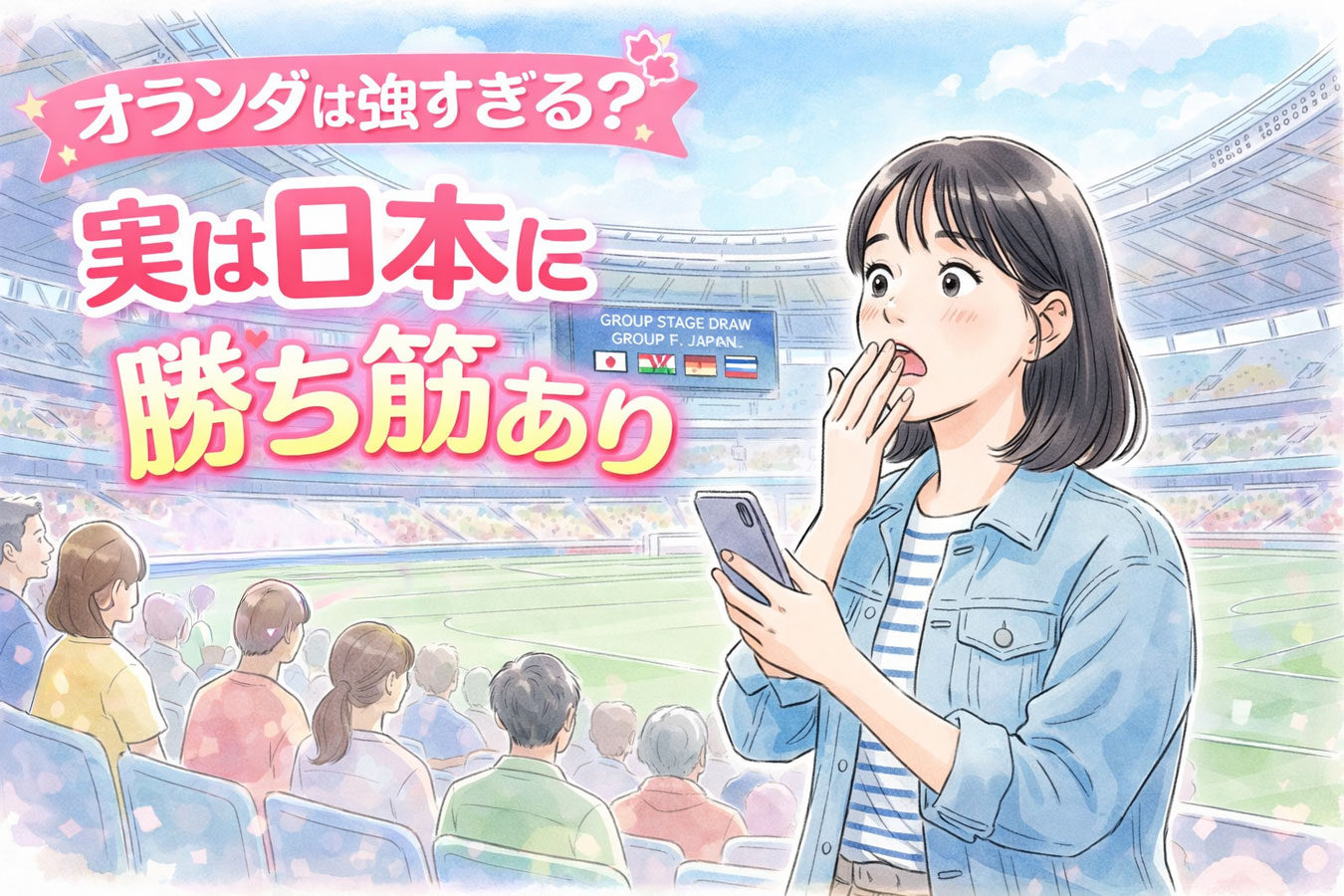 日本代表とオランダ戦をスタジアムで観戦する女性のイメージ