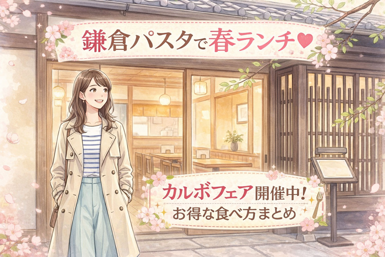 鎌倉パスタの入り口に立つ女性