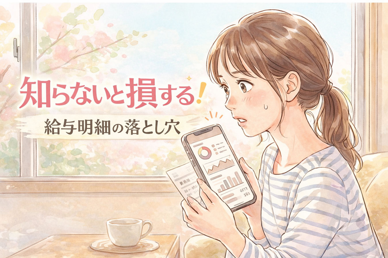 給与明細を見て驚く女性