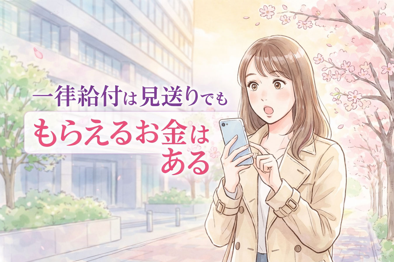 スマートフォンで給付金ニュースを確認する女性