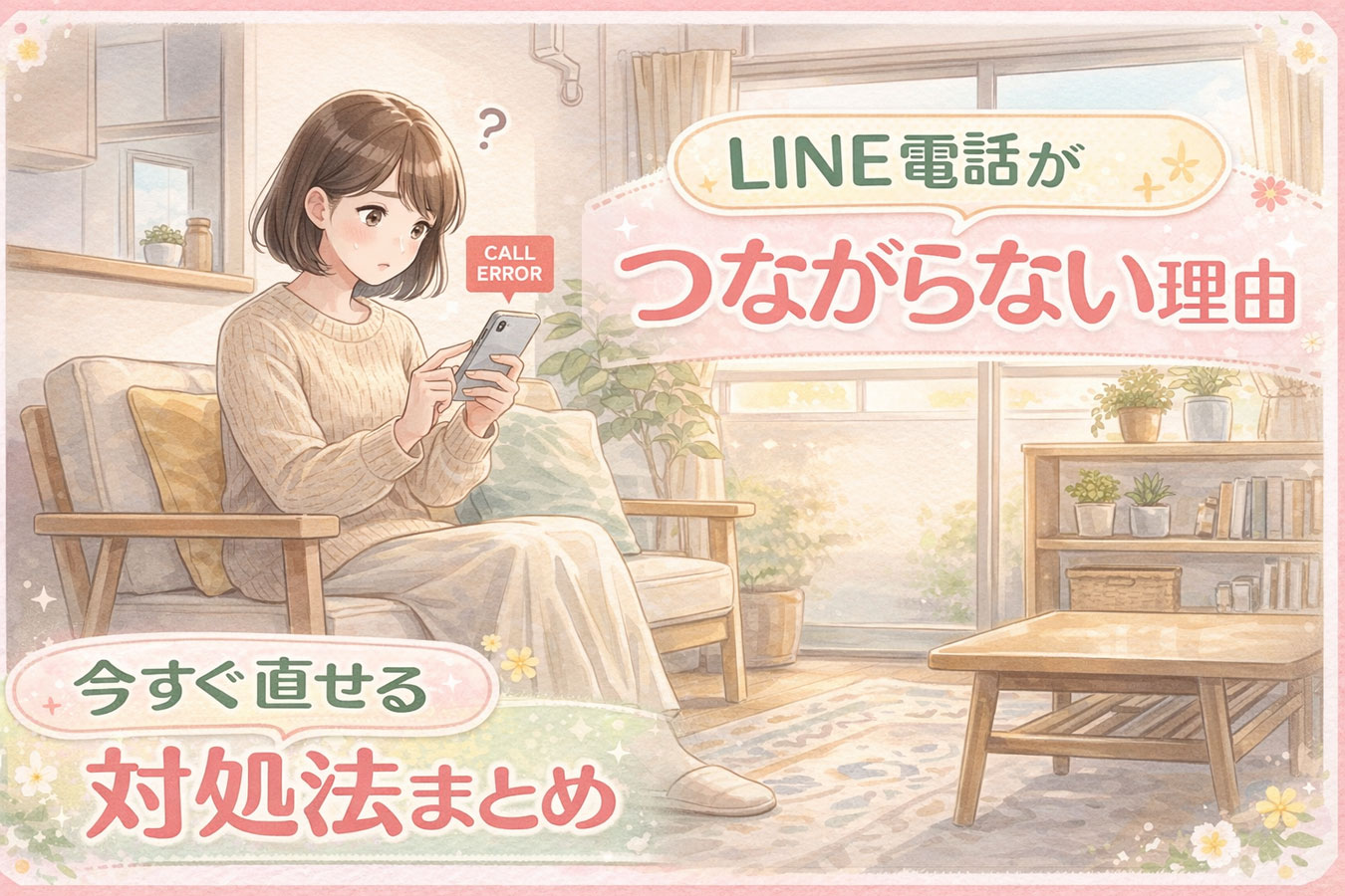 LINE電話がつながらず困る女性の様子