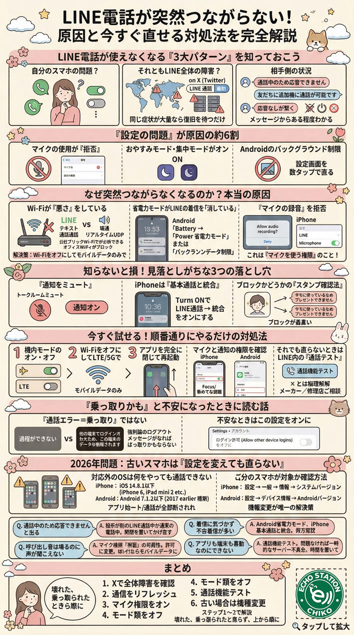 LINE電話が突然つながらない原因は？今すぐ直せる対処法を解説インフォグラフ