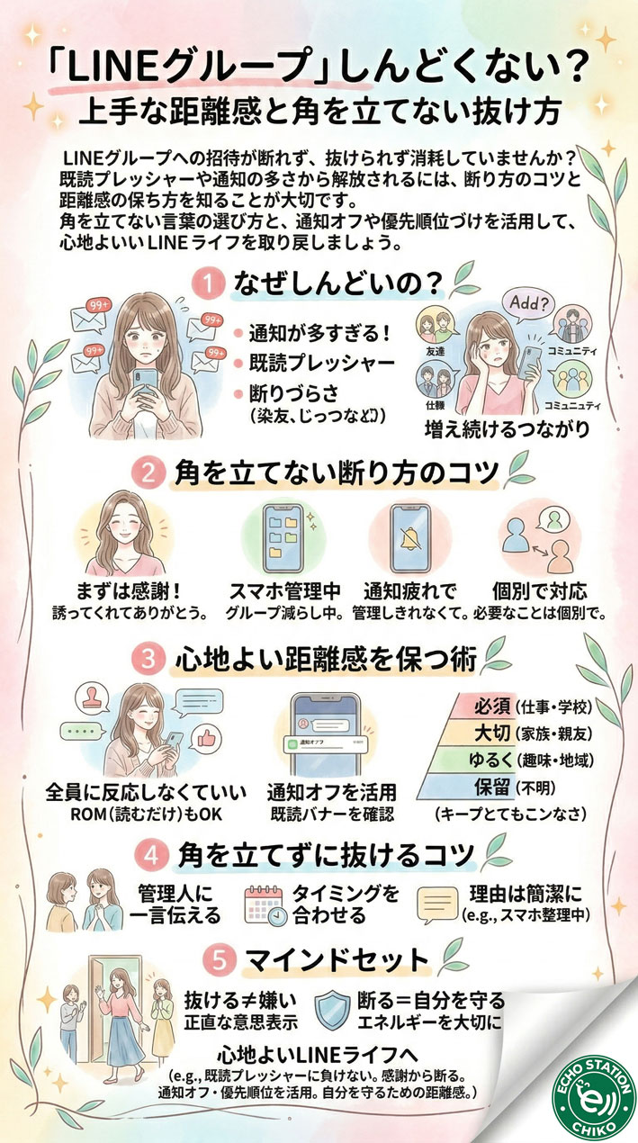 LINEグループ、断れなくて消耗していない？上手な距離感と角を立てない抜け方 インフォグラフ