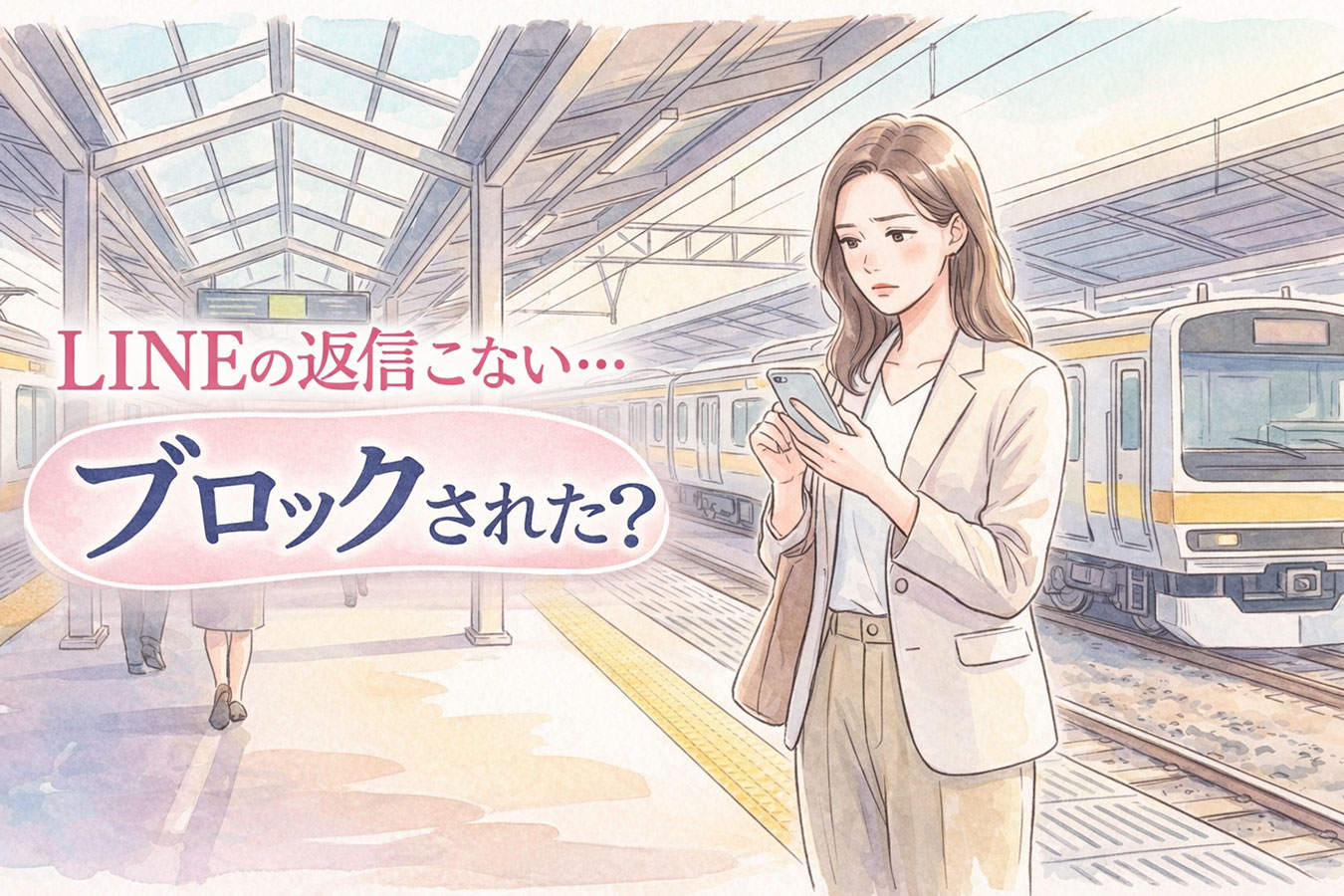 LINEの返信が来ず不安そうにスマホを見る女性