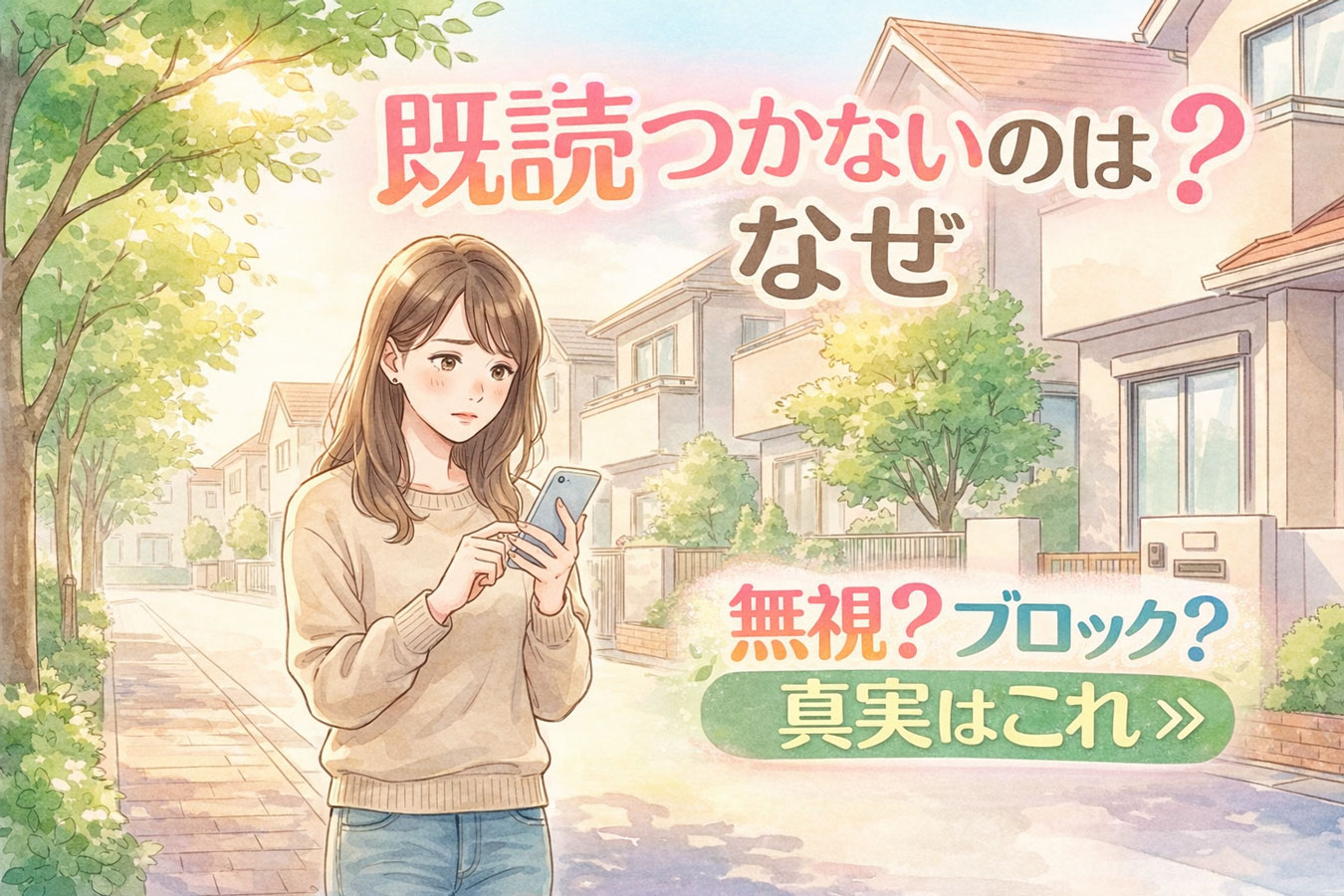 LINEの既読がつかず不安そうにスマホを見る女性