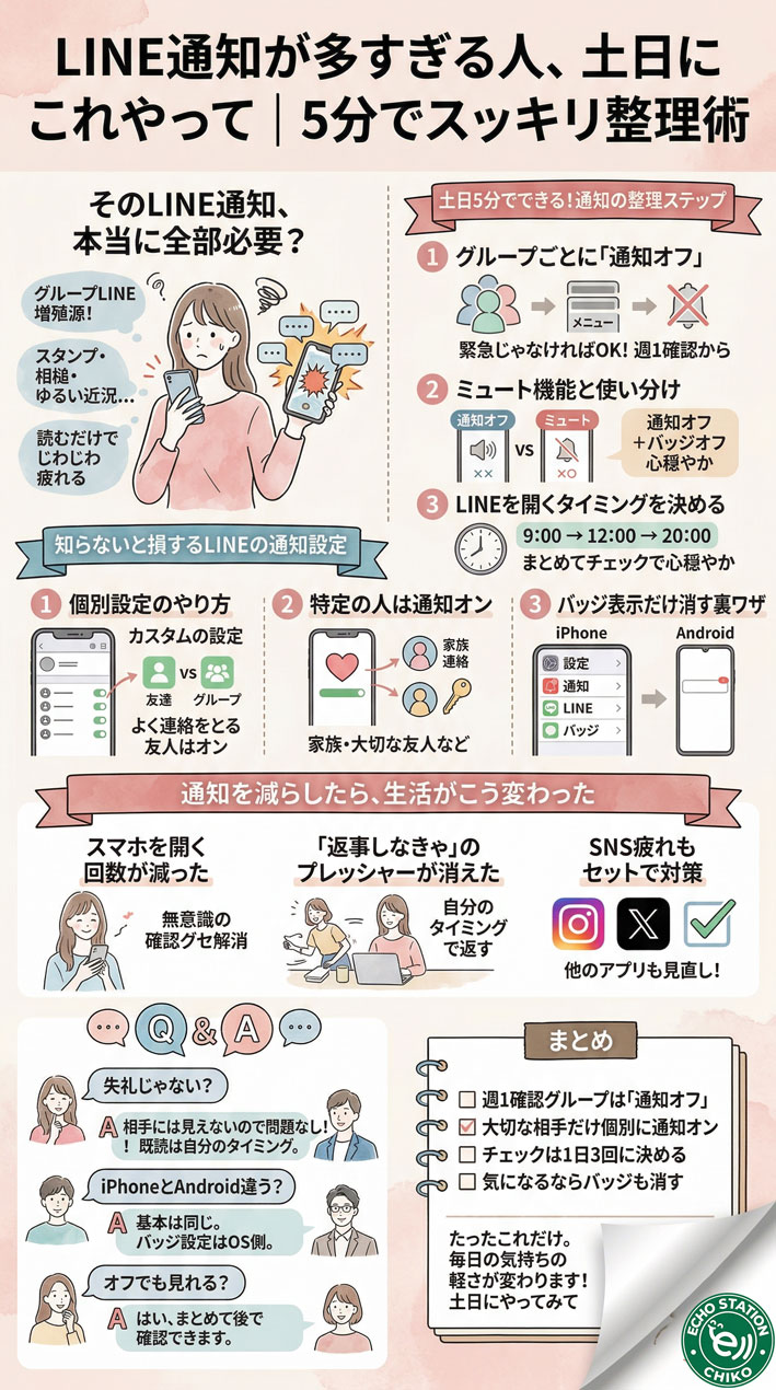LINE通知が多すぎる人、土日にこれやって｜5分でスッキリ整理術 インフォグラフ