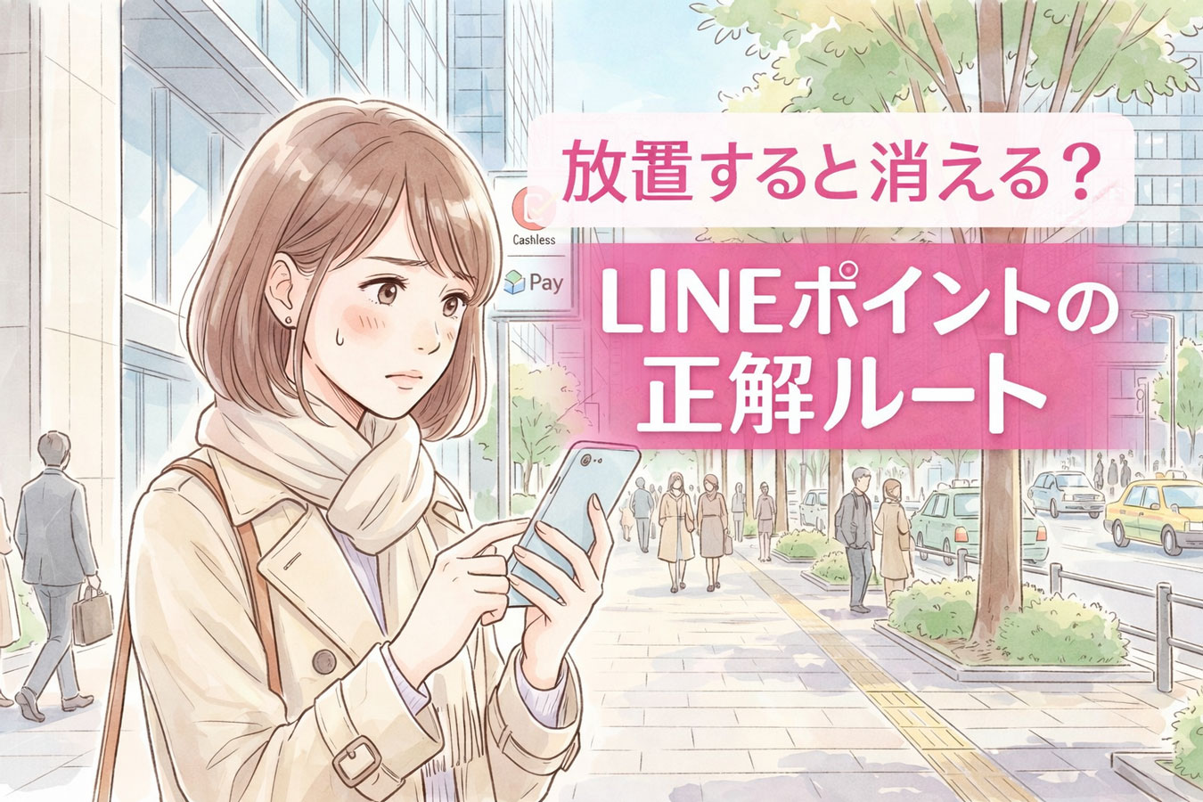 LINEポイントの残高や状況をスマホで確認する女性