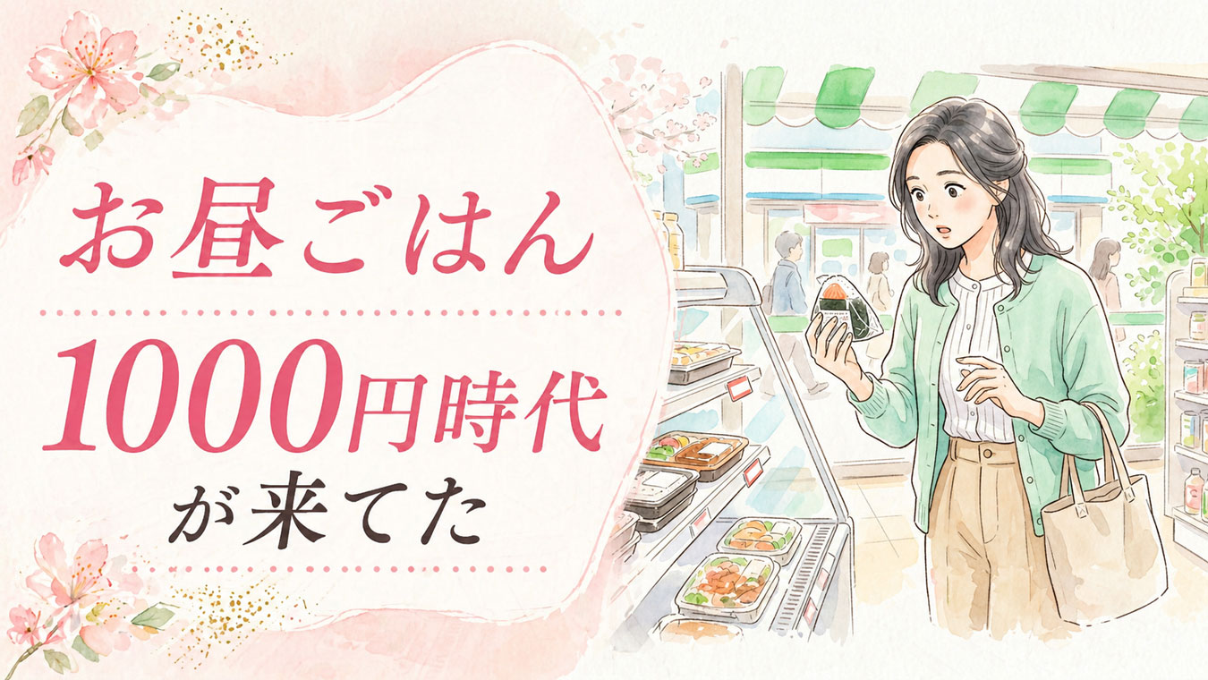 コンビニのおにぎりの値段に驚く30代女性のイラスト