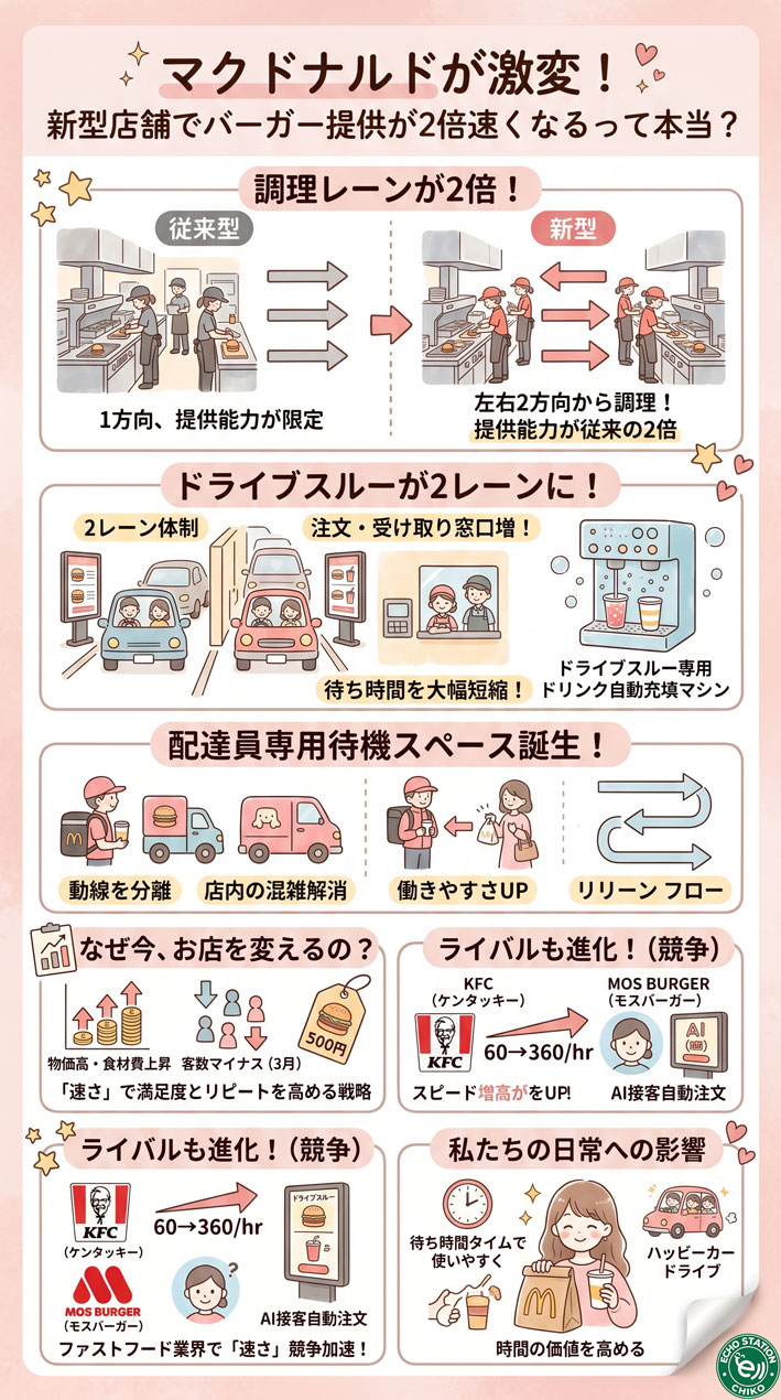 マクドナルドが激変！新型店舗でバーガー提供が2倍速くなるって本当？ インフォグラフ