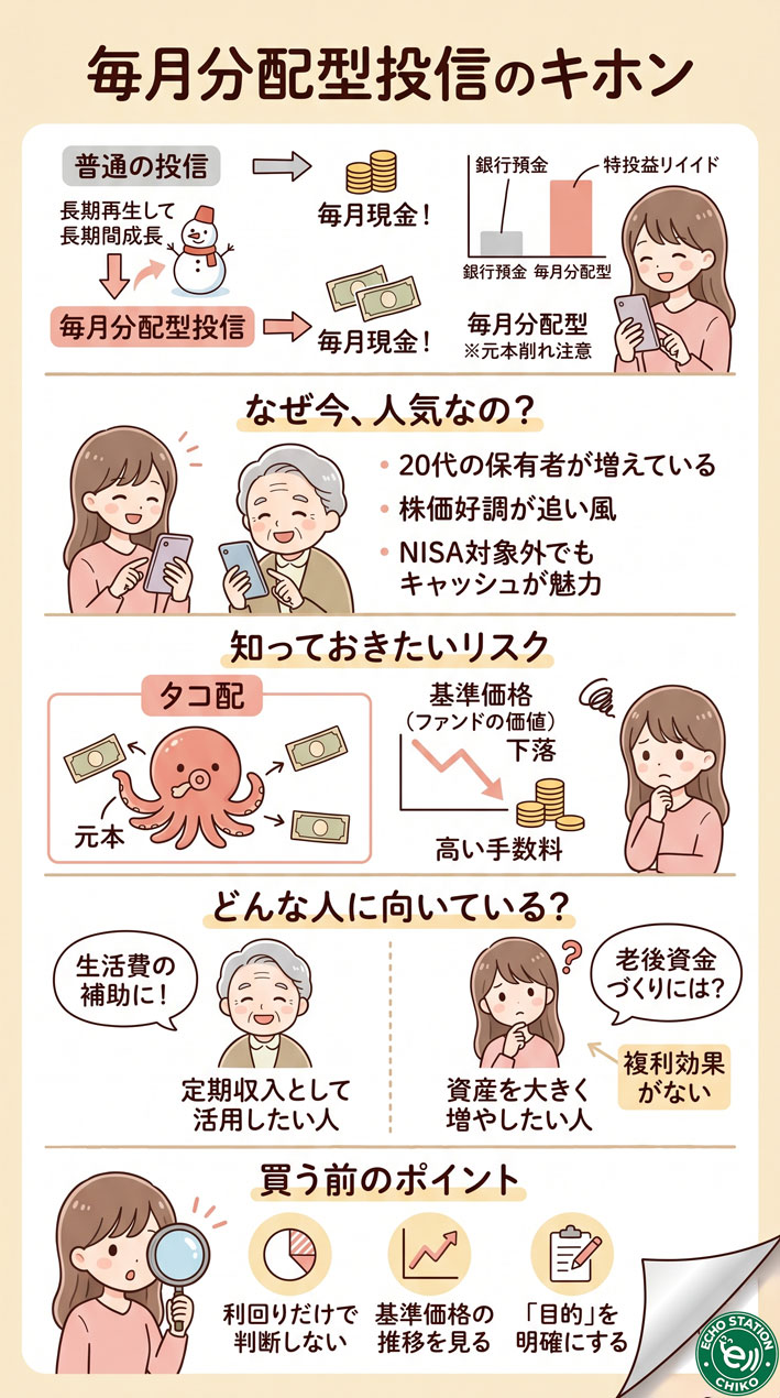 毎月お金が振り込まれる投信、20代にも広がるって本当？仕組みとリスクを正直に解説インフォグラフ