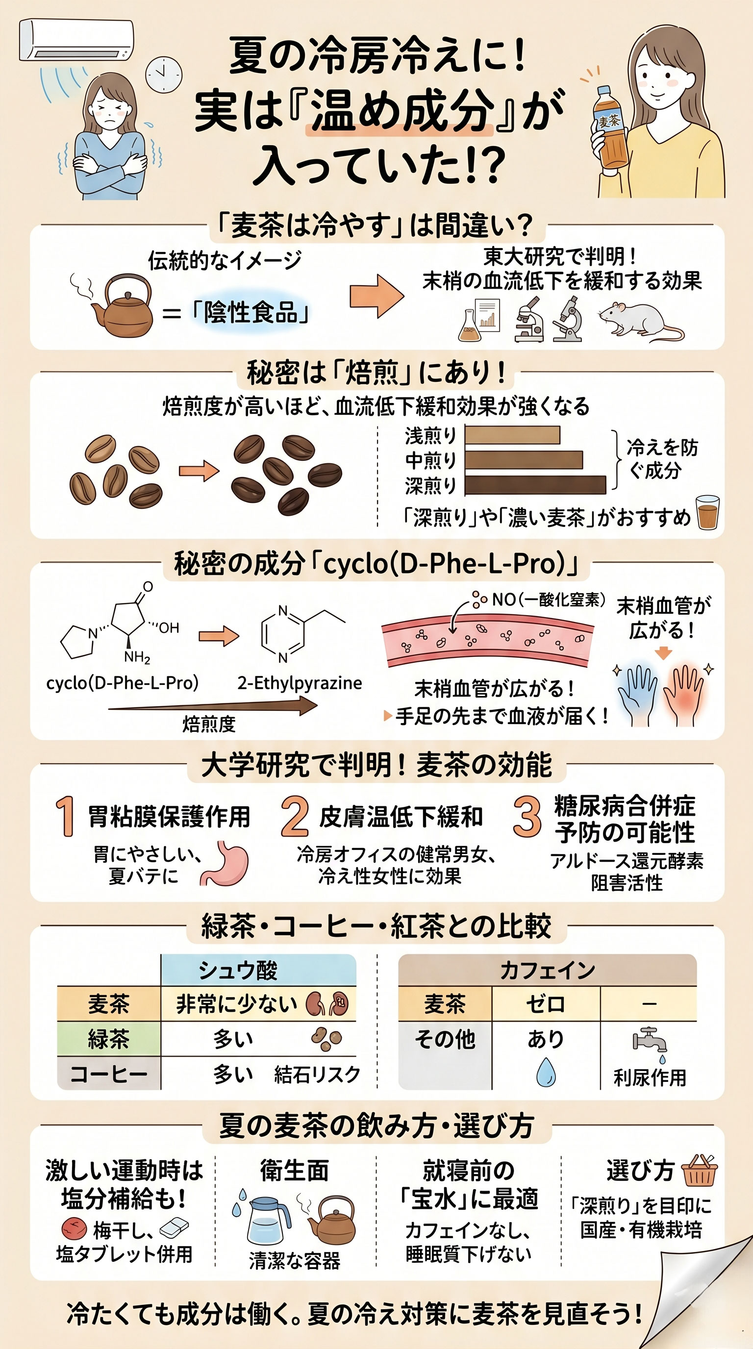 夏の冷房で凍えているのに麦茶？実は「温め成分」が入っていた話 インフォグラフ