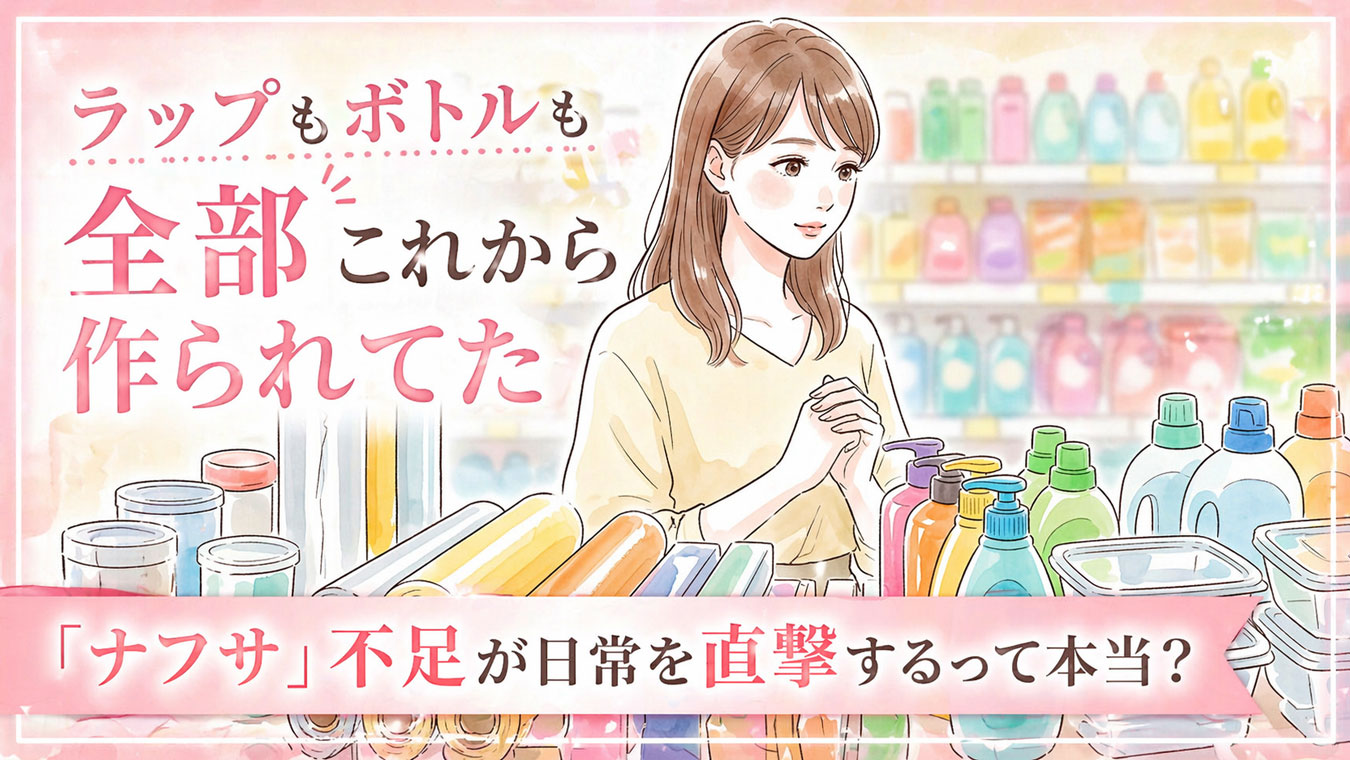 スーパーでプラスチック製品を眺める女性