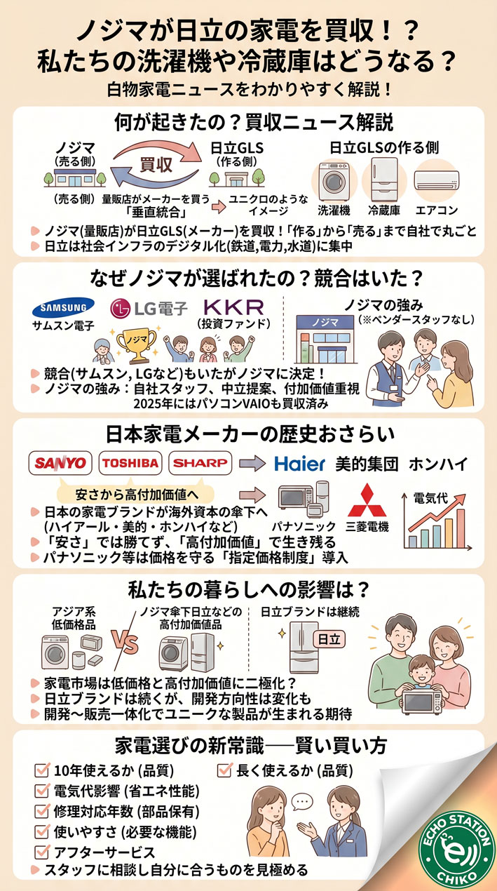 ノジマが日立の家電を買収！？私たちの洗濯機や冷蔵庫はどうなる？ インフォグラフ