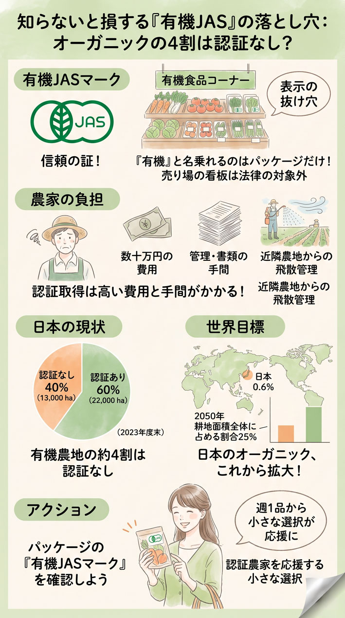 オーガニック農業の4割は認証なし？　知らないと損する「有機JAS」の落とし穴 インフォグラフ