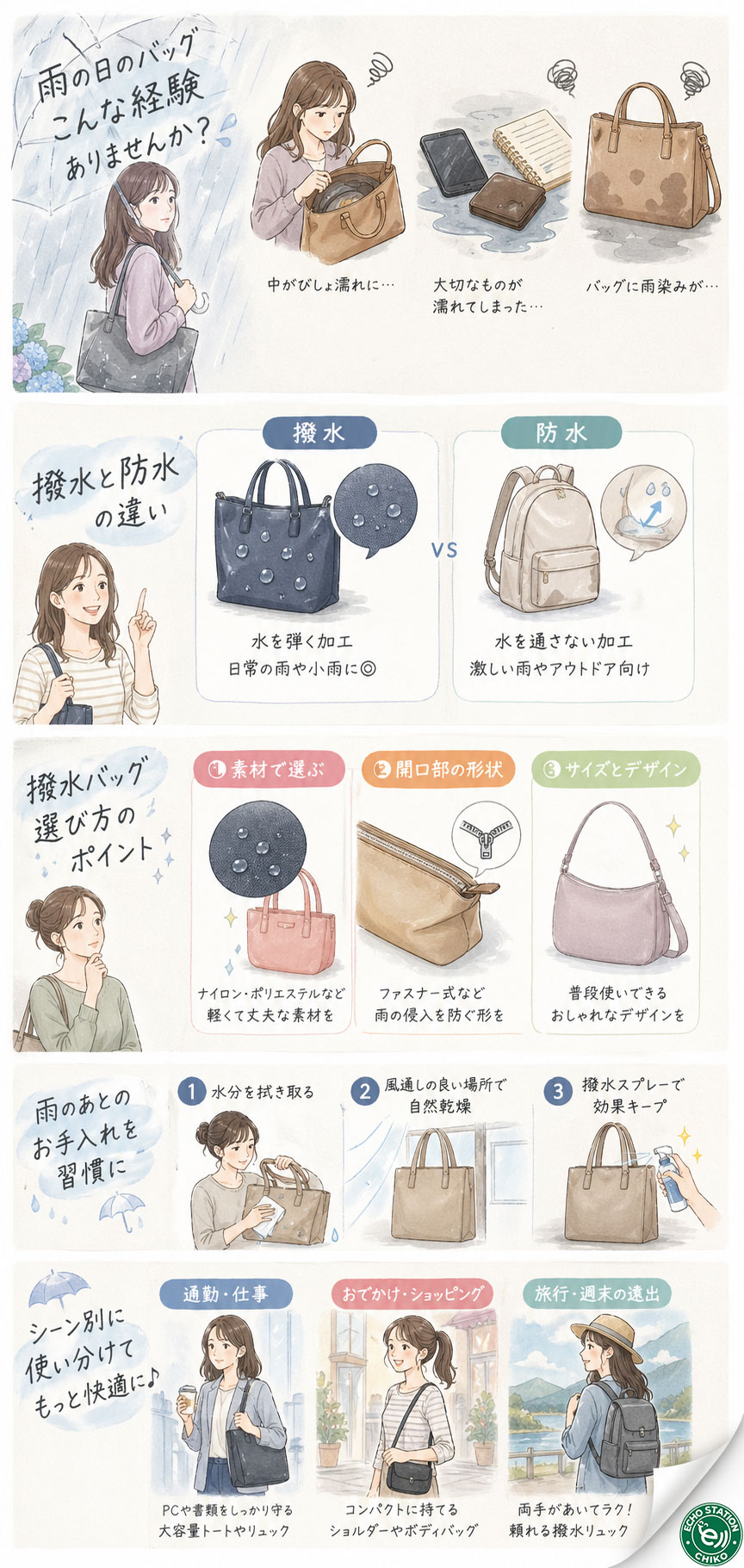 雨の日、バッグの中身が濡れてない？撥水バッグで変わる梅雨のストレス【レディース】 インフォグラフ