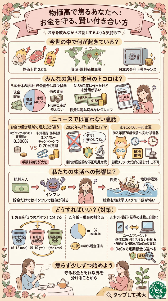 貯金だけじゃ損してるの?物価上昇時代にお金を守る3ステップを解説 インフォグラフ