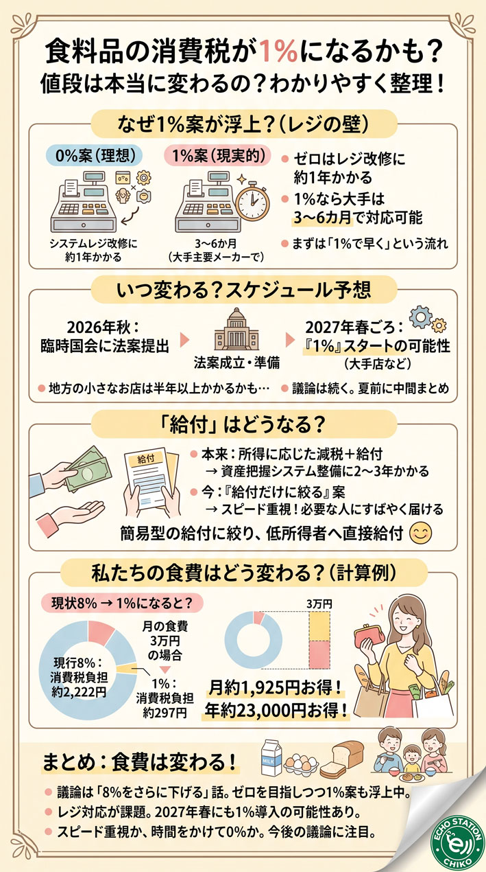 消費税が1%になる可能性が浮上！食料品の値段は本当に変わるの？インフォグラフ