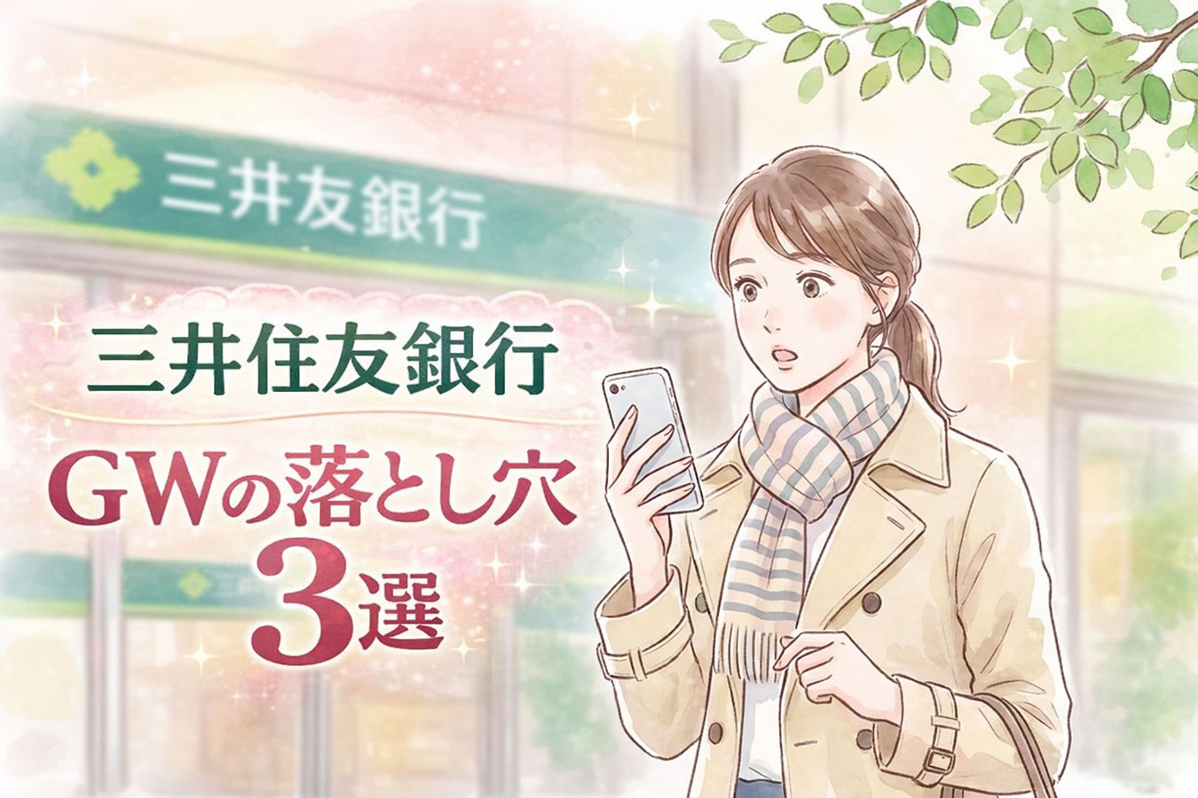 GW前に三井住友銀行を確認する女性
