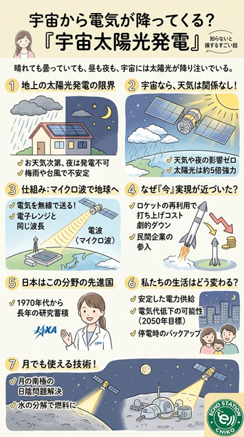 宇宙から電気が降ってくる？　知らないと損する「宇宙太陽光発電」のすごい話インフォグラフ