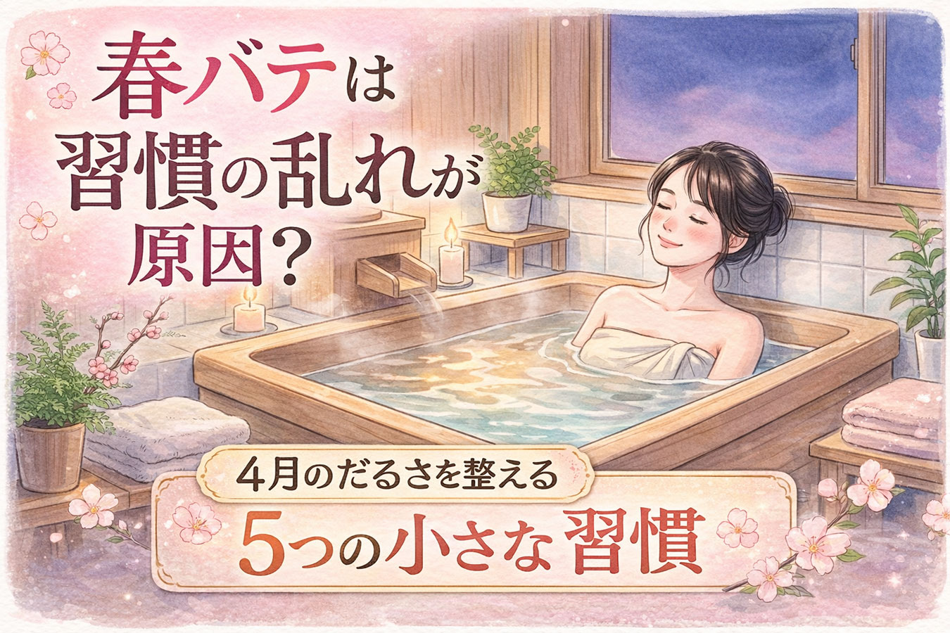 ぬるめのお風呂でリラックスする女性