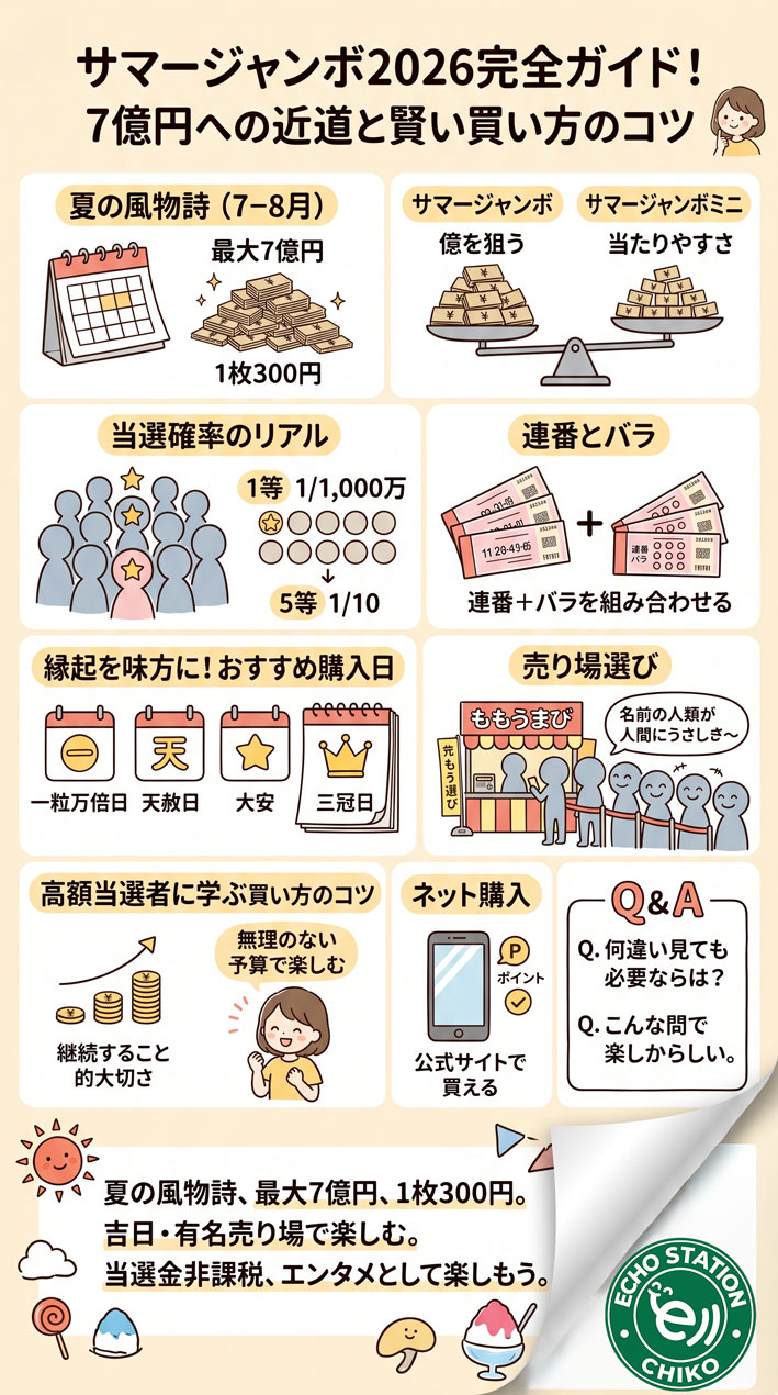 サマージャンボ2026完全ガイド!7億円への近道と賢い買い方のコツインフォグラフ