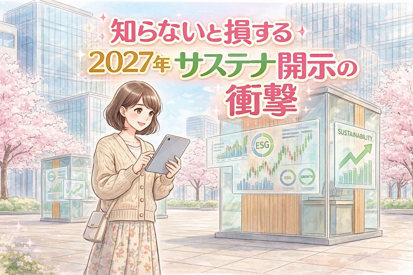 サステナ開示と企業評価を調べる女性のイメージ