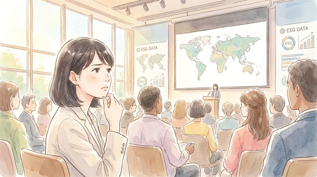 海外のサステナ規制の動きを知る女性