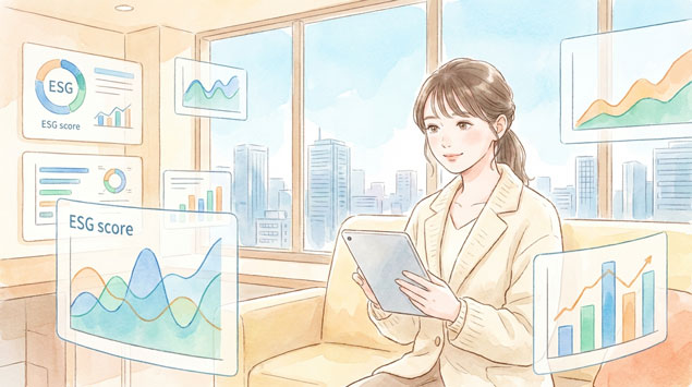 G情報をもとに投資判断をする女性