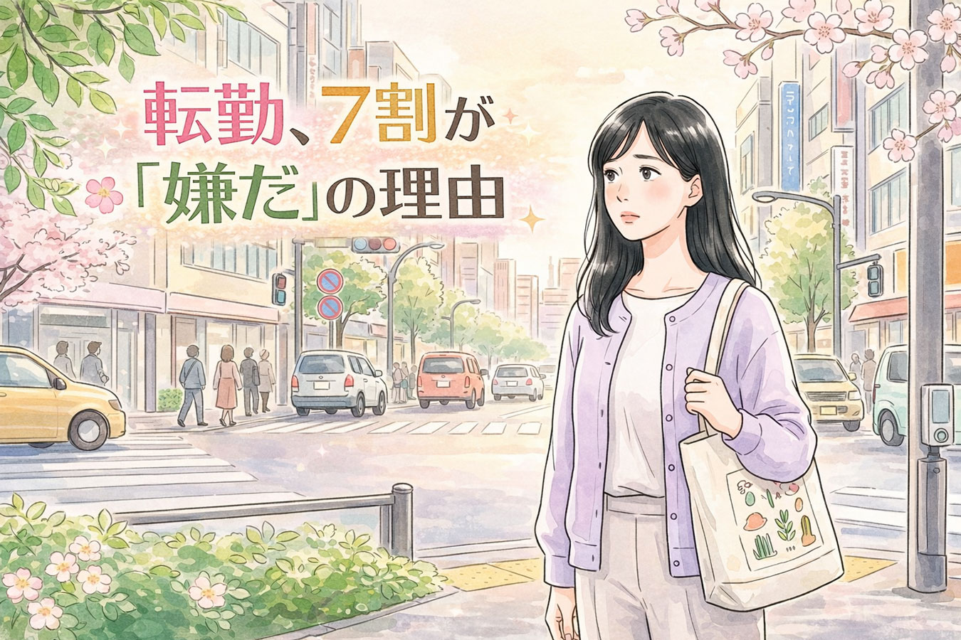 転勤について考える20代女性のイラスト