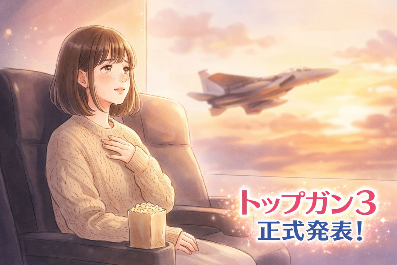 映画館でトップガンマーヴェリックを観て感動する女性