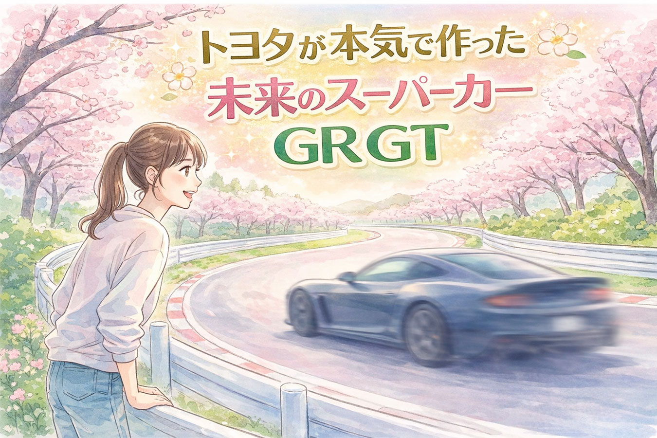 GR GTを眺める女性とサーキットのイメージ