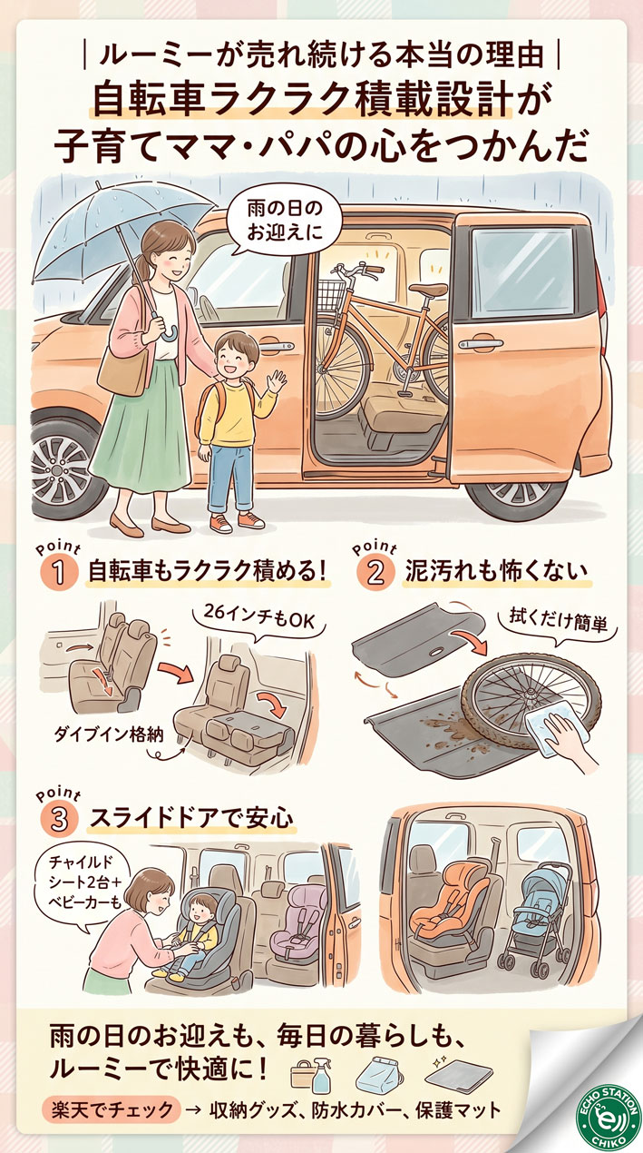 ルーミーが売れ続ける本当の理由｜自転車ラクラク積載設計が子育てママ・パパの心をつかんだインフォグラフ