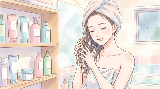 PIC5 | alt: インバストリートメントを丁寧につける女性のイラスト