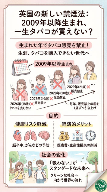 2009年以降生まれは生涯タバコが買えない？英国の新しい禁煙法が示す、わたしたちの未来インフォグラフ