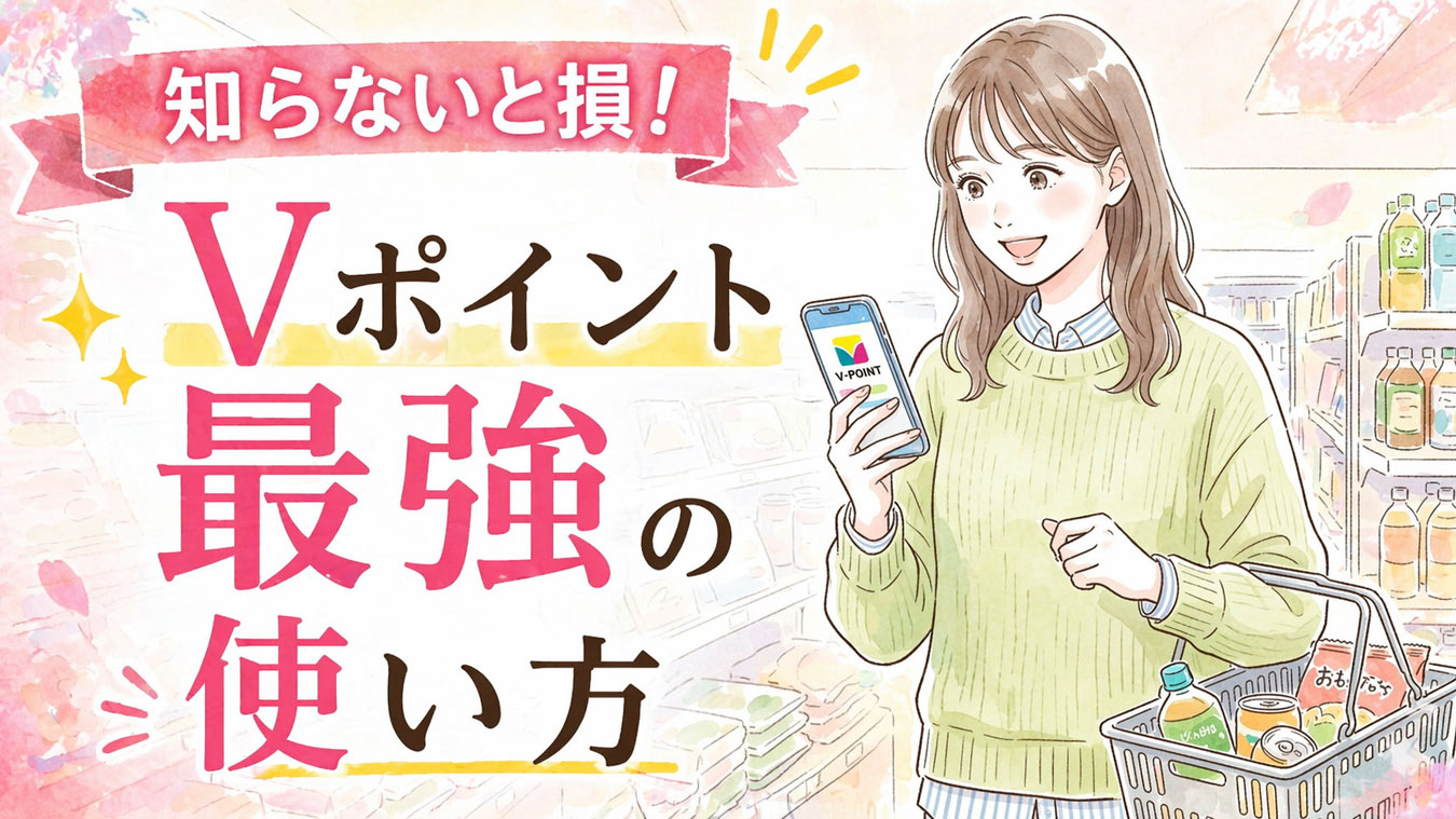 コンビニでVポイントアプリを確認する女性