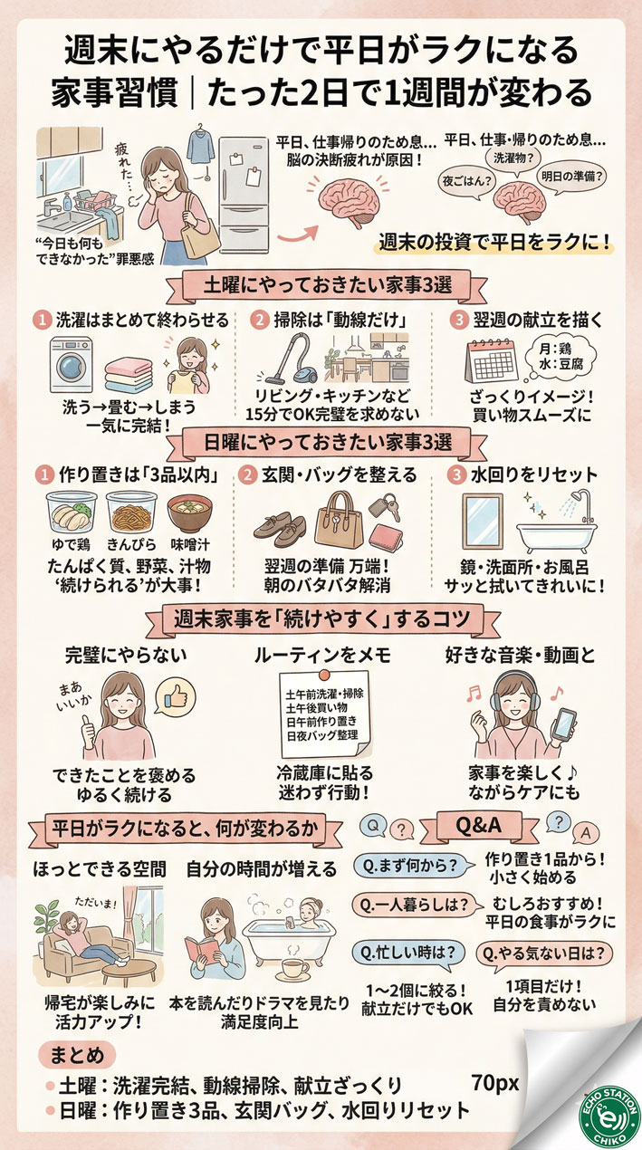 週末にやるだけで平日がラクになる家事習慣|たった2日で1週間が変わる インフォグラフ