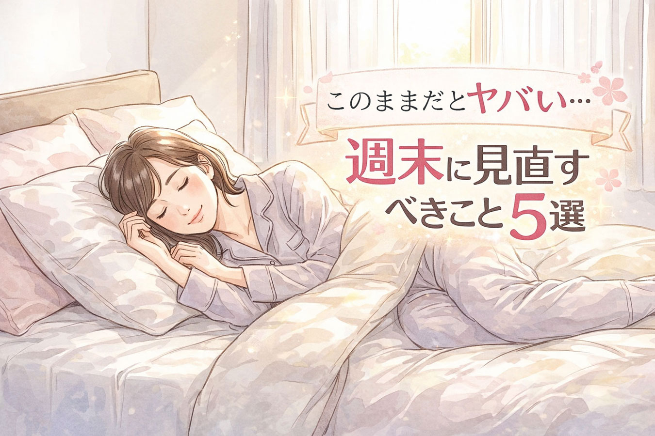 週末ベットでなかなか起きられずに寝ている女性