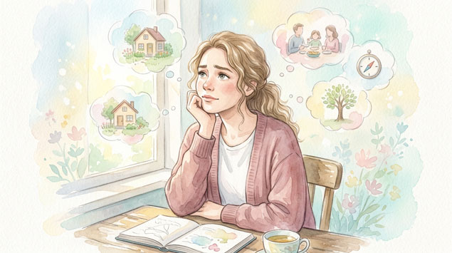 ▶ 将来に不安と希望を感じる女性